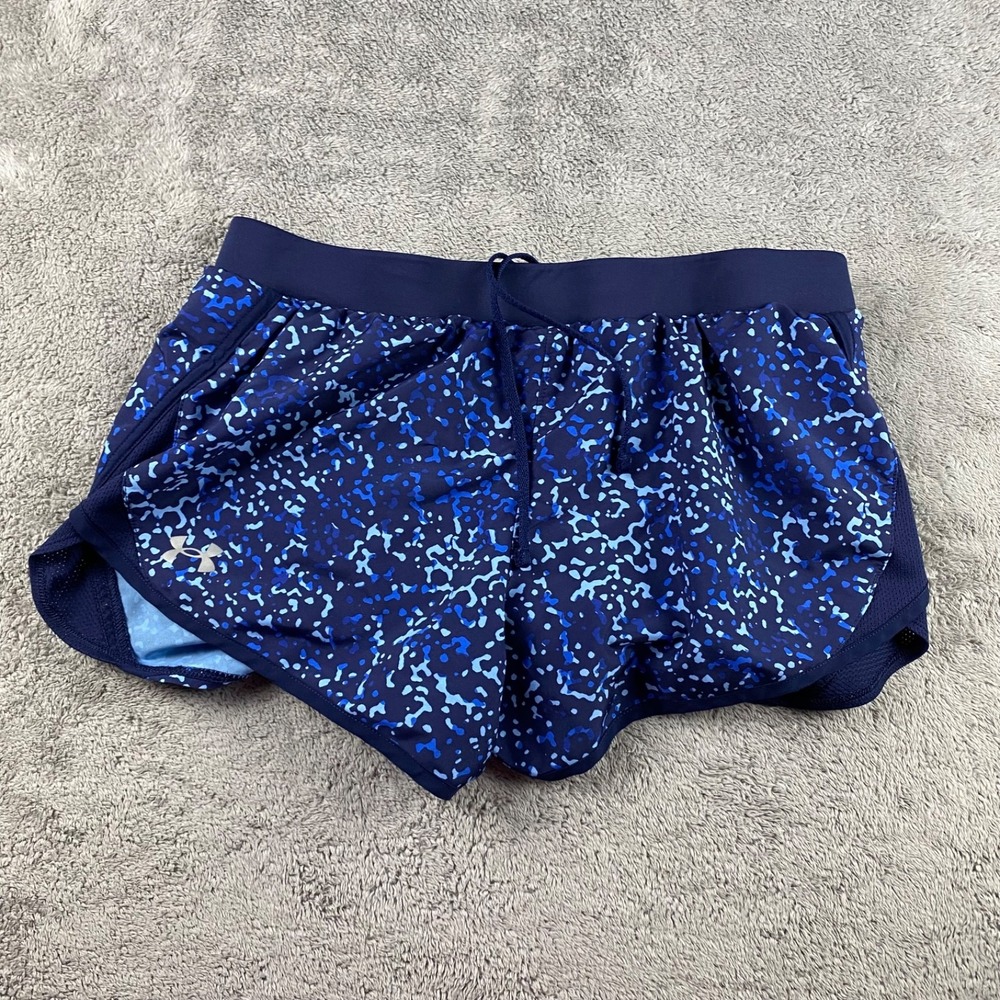 Under Armour Fly by 2.0 Printed Loose Heatgear Running Shorts Womens Medium Blue